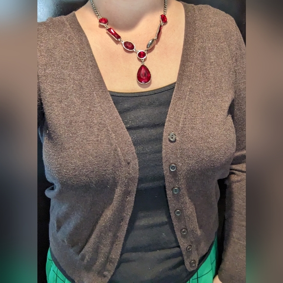 Dark Brown cardigan Worthington size medium waist length with front buttons - Picture 3 of 4